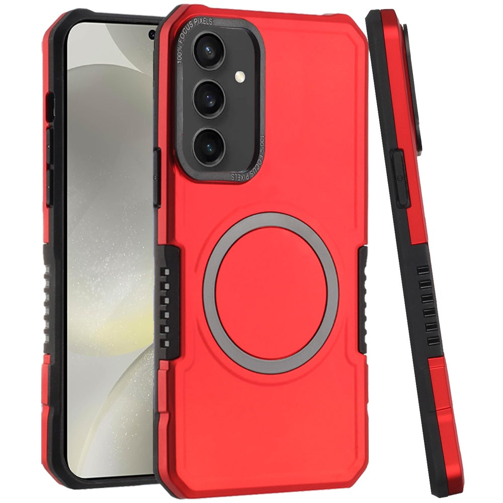 For Samsung Galaxy S25 /S24 Hybrid Armor Grip Metal Magnetic Circle Compatible with MagSafe for Wireless Charging Shockproof Case Cover