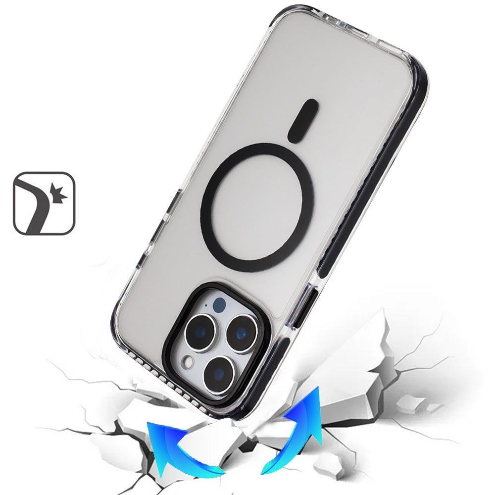 For iPhone 16 Pro Max (6.9") Transparent Hybrid with Color-Matched Magnetic Circle, Rubber TPU Frame Hard PC Shockproof Protector Cosmic Orange