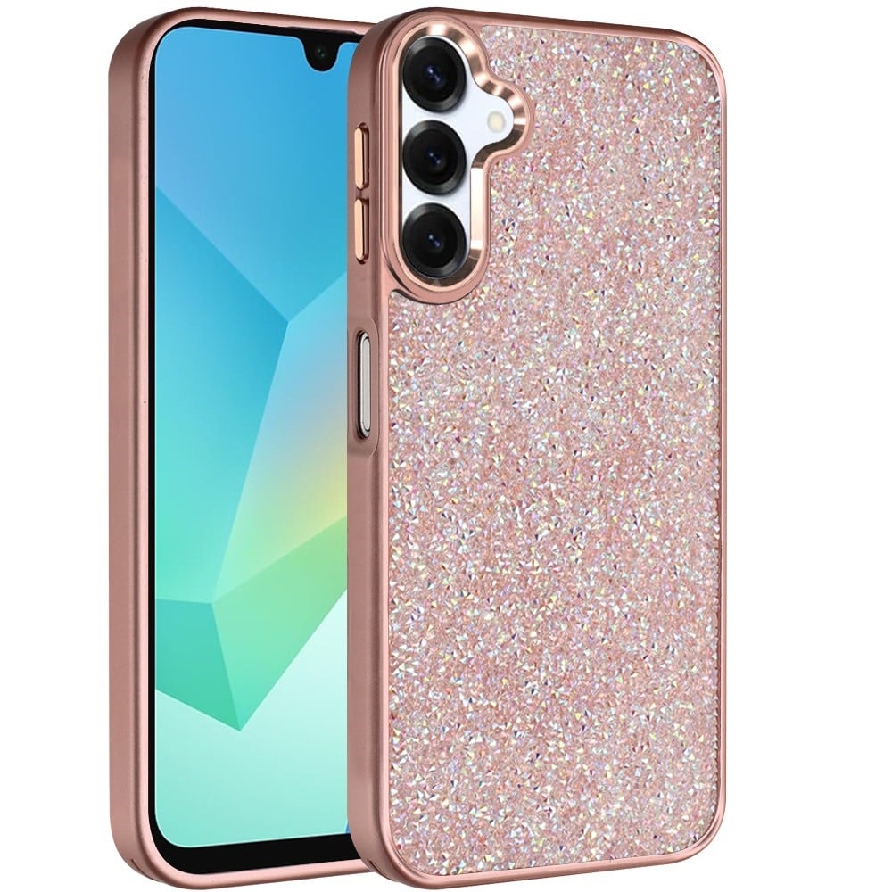 For Samsung Galaxy A16 5G Crystal Sparkle Diamond Glass Full Mini Glitter Bling Frame TPU Hybrid Protective Case Cover