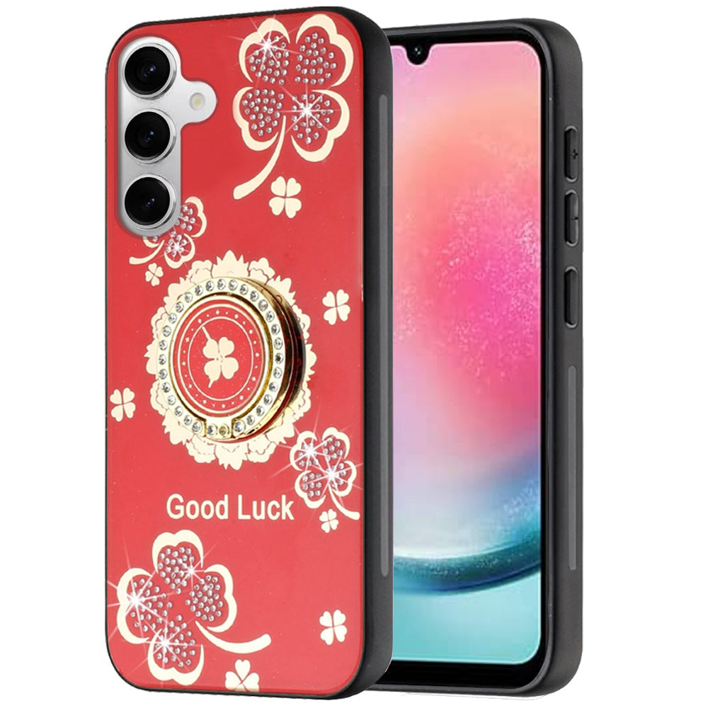 For Samsung Galaxy A26 Diamonds 3D Fashion Bling Sparkly Glitter Ornaments Engraving Hybrid with Ring Stand Case Cover