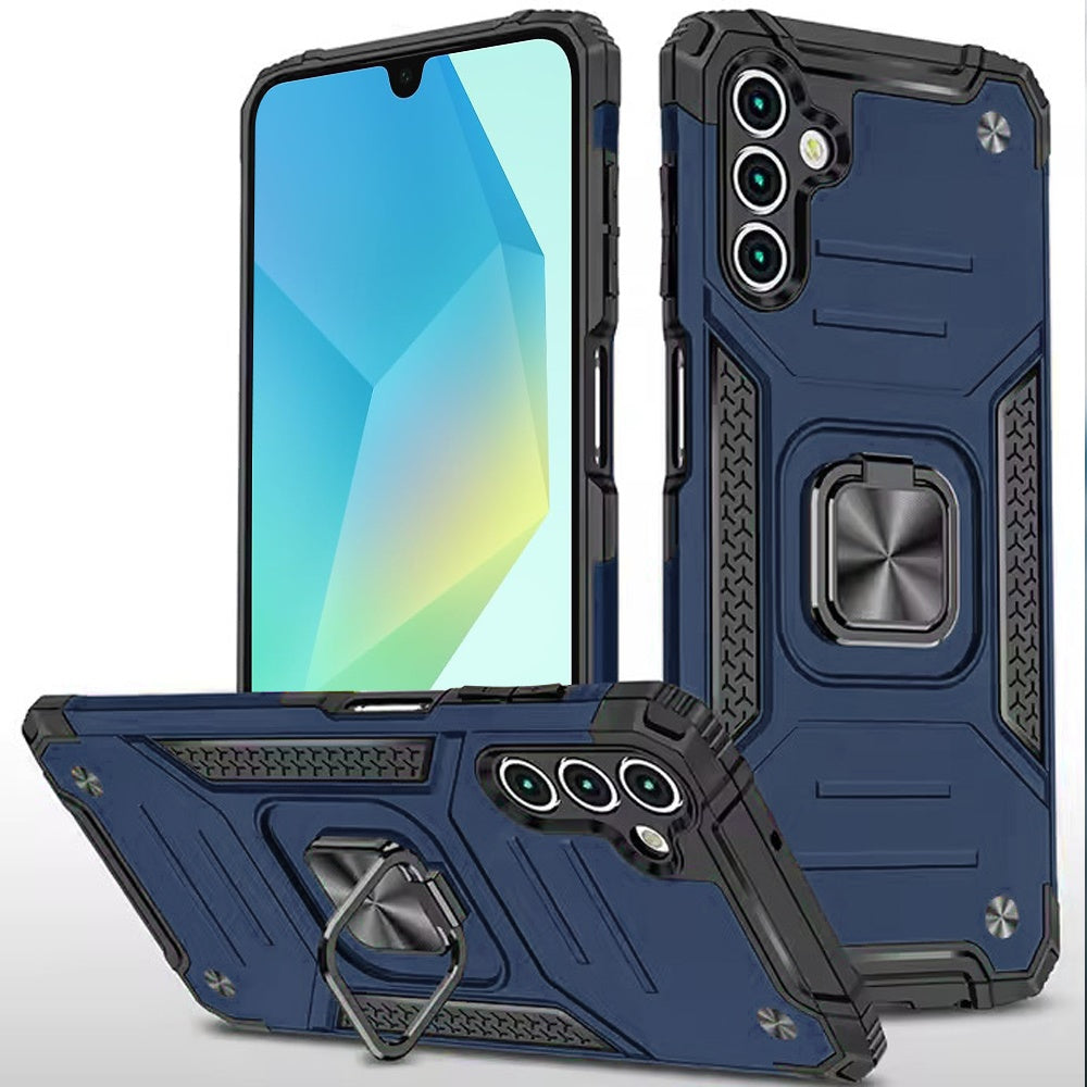 For Samsung Galaxy S21 FE /Fan Edition Armor Hybrid Magnetic Stand with Ring Holder Kickstand Shockproof Heavy-Duty Durable Rugged TPU Dual Layer Case Cover Blue