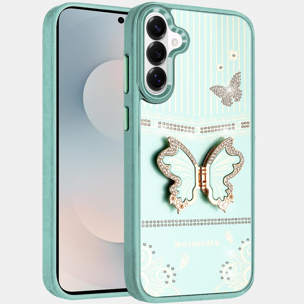 For Samsung Galaxy S26+ / S26 Plus Glitter 3D Butterfly Design Bling Metallic Edge Hybrid Stand Drop Protection TPU Shockproof Case Cover