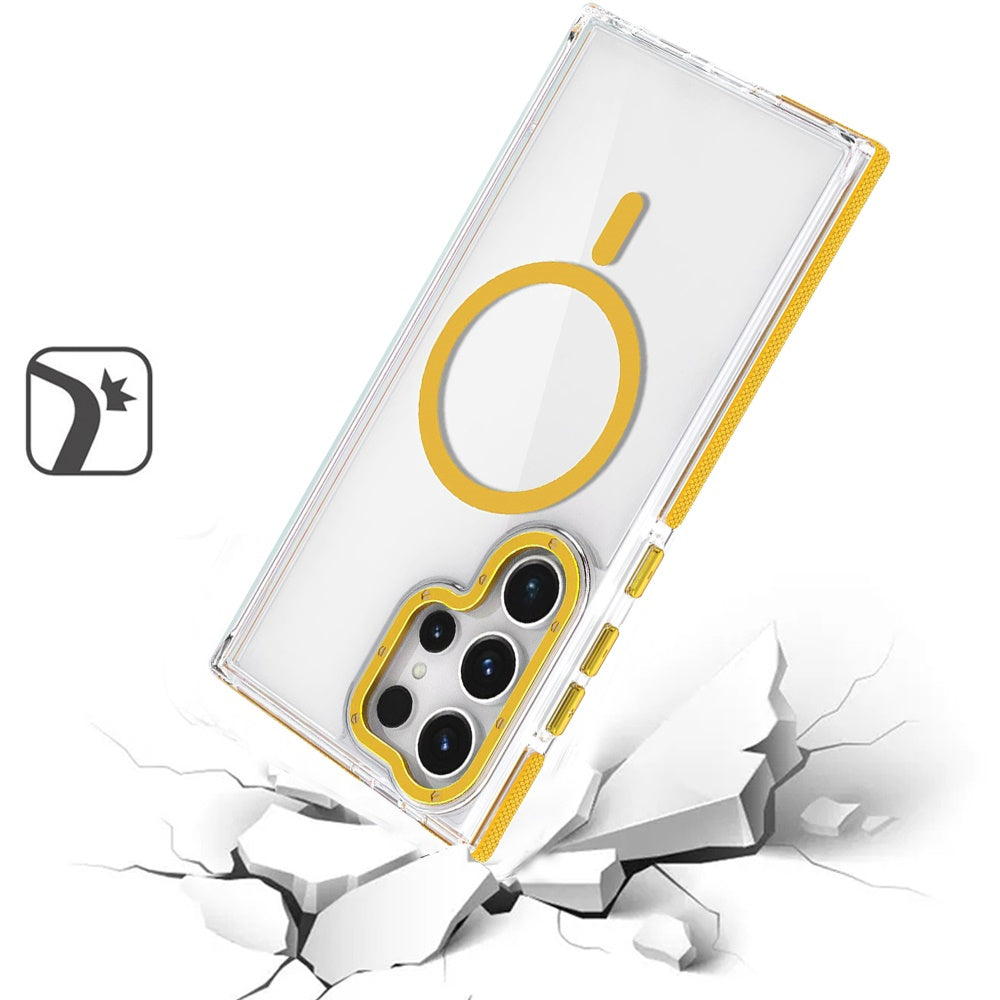 For Samsung Galaxy S25 Ultra Transparent Back with Colorful Frame, Strong Magnetic Circle, MagSafe Compatible, Slim Shockproof Protection Case Cover