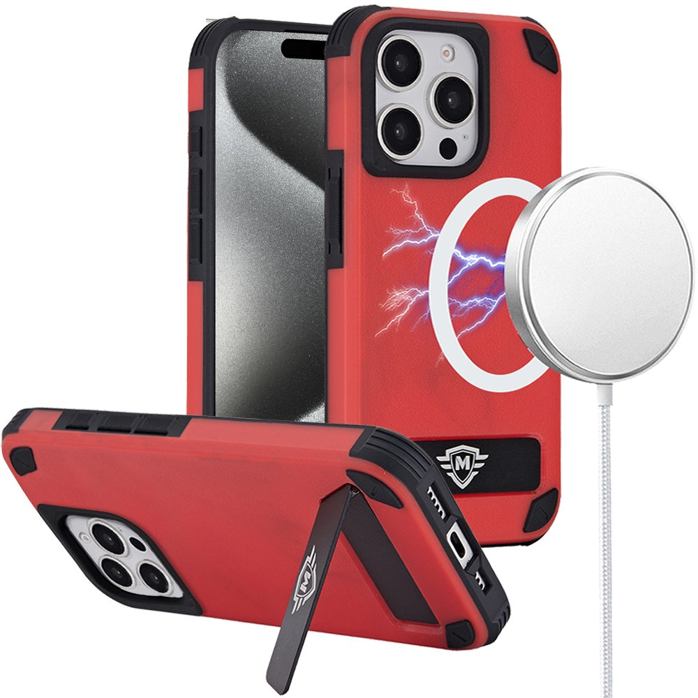 For Apple iPhone 15 Pro Max (6.7") Heavy Duty Dual-Layer Rugged Protection, Shockproof Kickstand Magnetic Compatible with MagSafe Case Cover