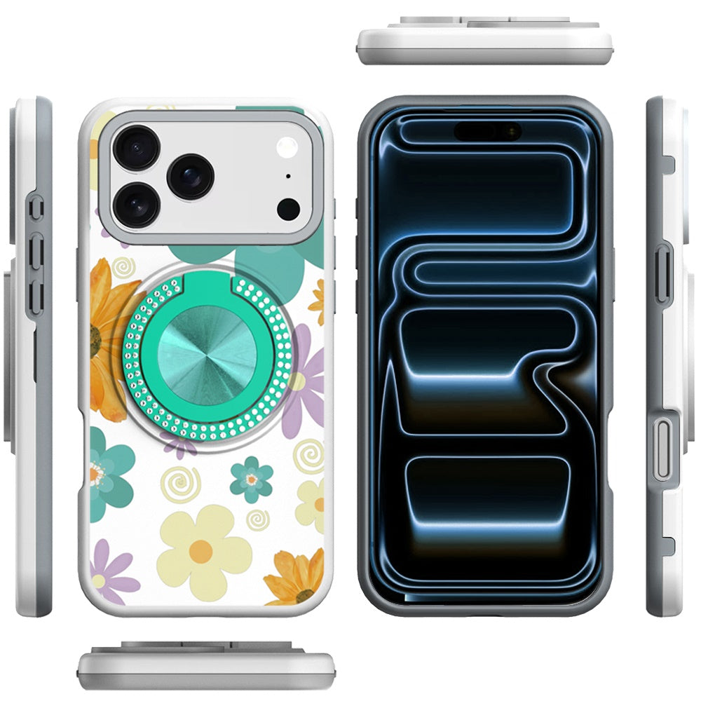 For Apple iPhone 17 Pro Max Pattern Design Hybrid with Invisible Ring Stand & Magnetic Back, Shockproof Protective Grip Case Cover