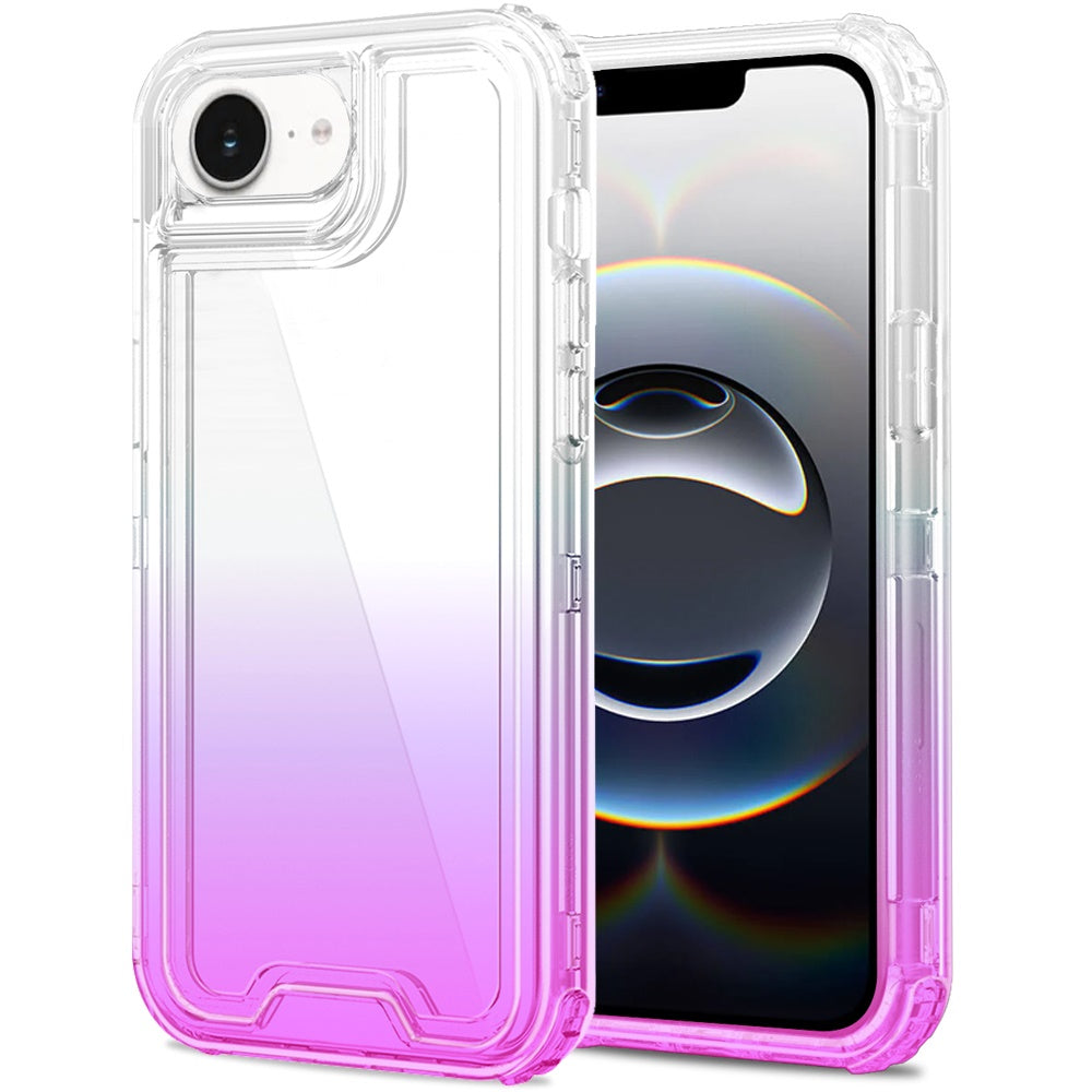 For Apple iPhone 16e Hybrid 3-in-1 Clear Case - Two-Tone Transparent Shockproof TPU + Hard Protective Frame Case Cover