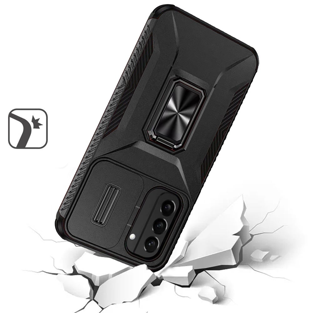 For Samsung Galaxy S21 Case, Camera Cover with Magnetic Rotation Ring Stand, Military Grade Hybrid Hard TPU Shockproof Case Cover Red