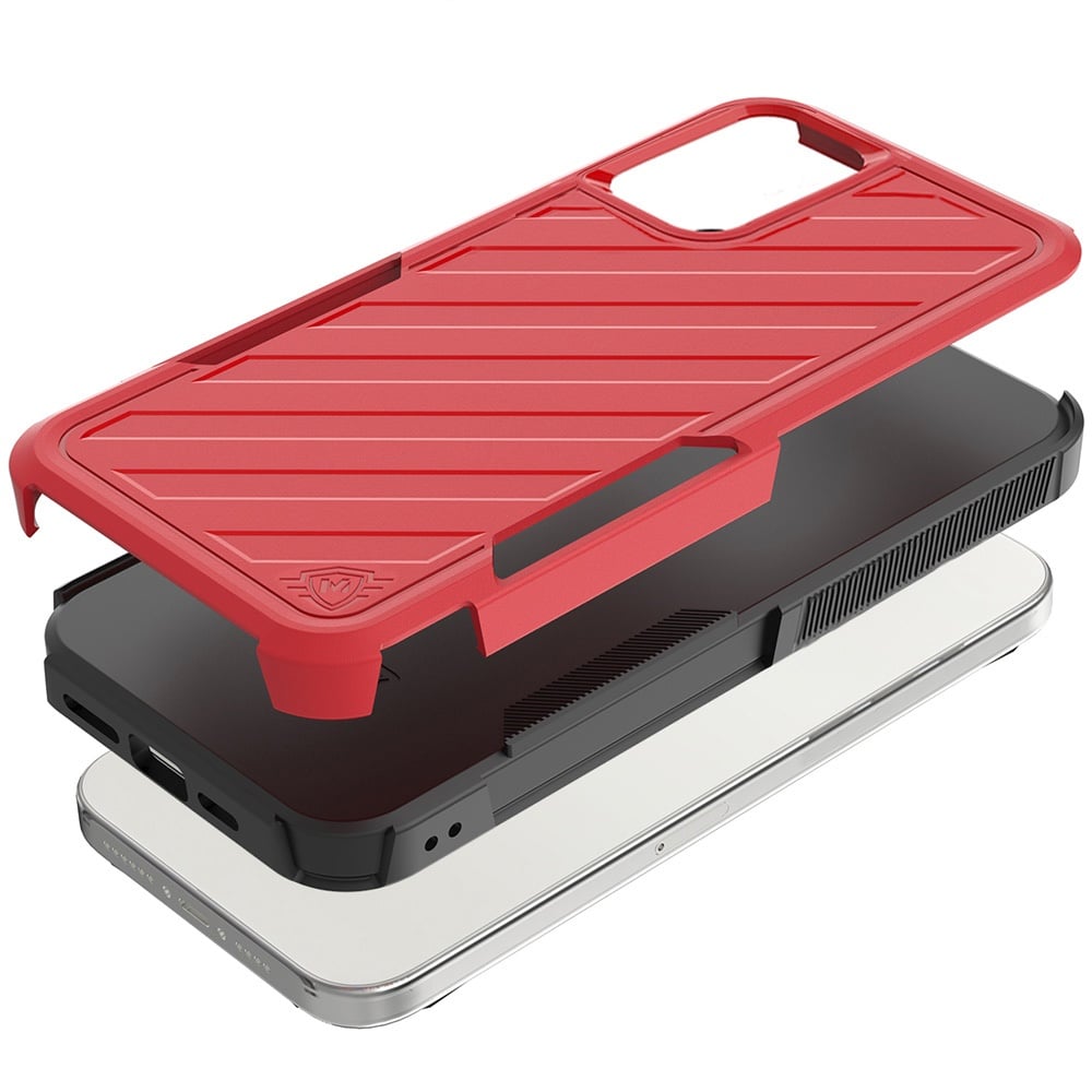 For Motorola Moto G 5G 2024 Premium Hybrid Rugged lined Shockproof Textured 2-in-1 Non-Slip Hard PC & TPU Non Slip Tough Case Cover Red+Black