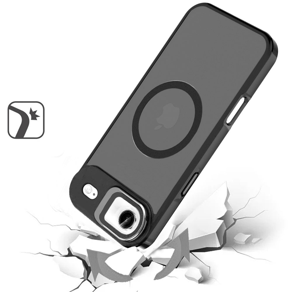 For Apple iPhone 17 Pro (6.3") Tough HQ Hybrid Case with Aluminum Frame Camera Stand, Compatible with MagSafe, Translucent Matte Shockproof Case Cover Black