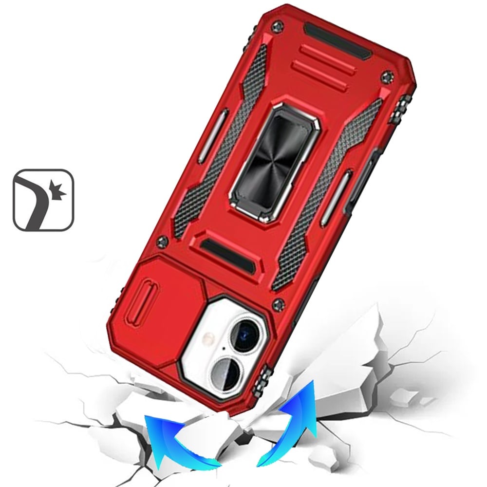 For Apple iPhone 17 (6.3") Tough Hybrid Case with Movable Camera Window & Metal Ring Stand Shockproof Case Cover