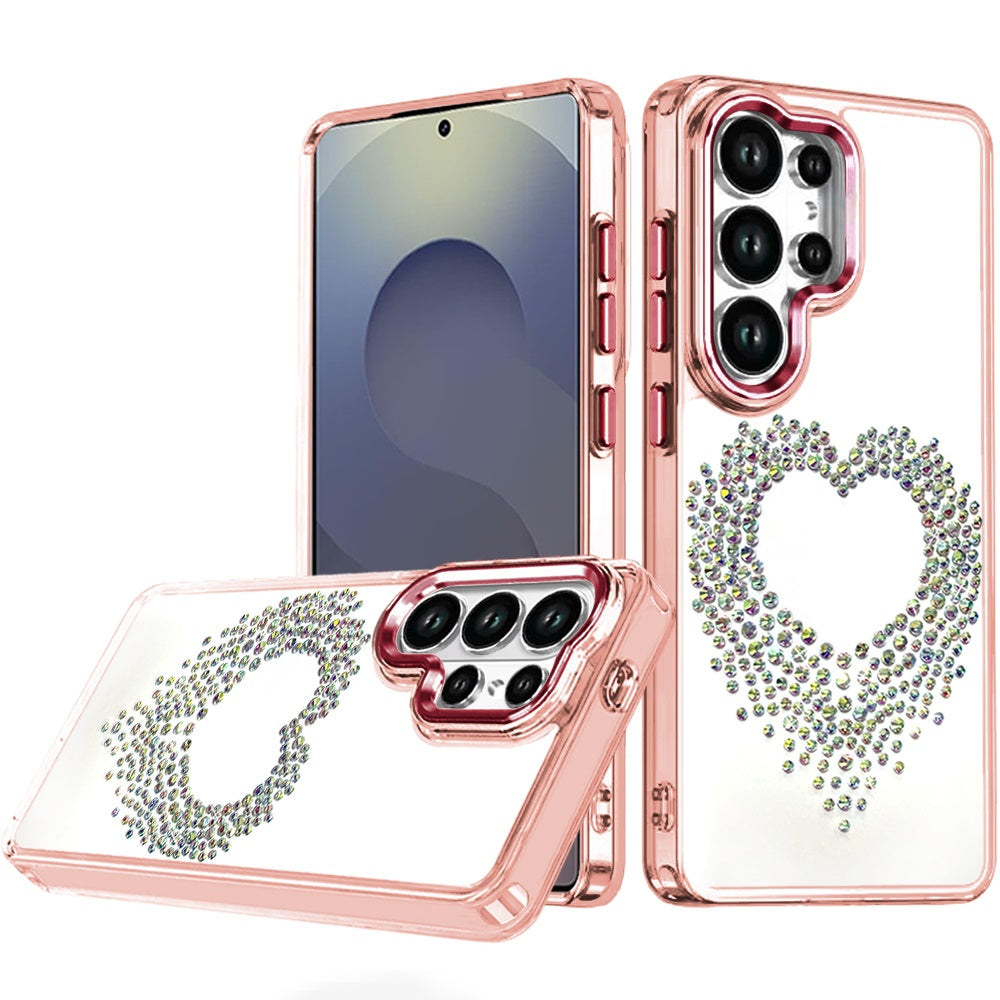 Angel Hearts Bling Glitter Diamond Hybrid TPU Cover, Colorful Frame Shockproof Protective Back
