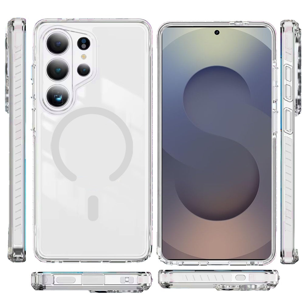 For Samsung Galaxy S26 Ultra Transparent Colored Edge Magnetic Hybrid Thick Shockproof Drop Protection Compatible with Wireless Charging Case Cover