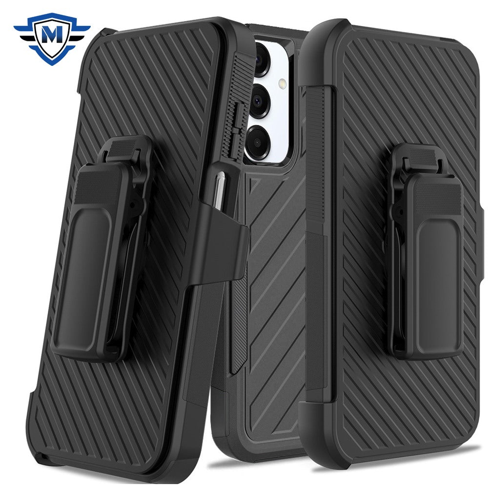 For Motorola Moto G 5G 2025 Premium Tough Hybrid Case with Belt Clip Holster, Shockproof Rugged Design, Textured 2in1 Non-Slip Case Cover Black