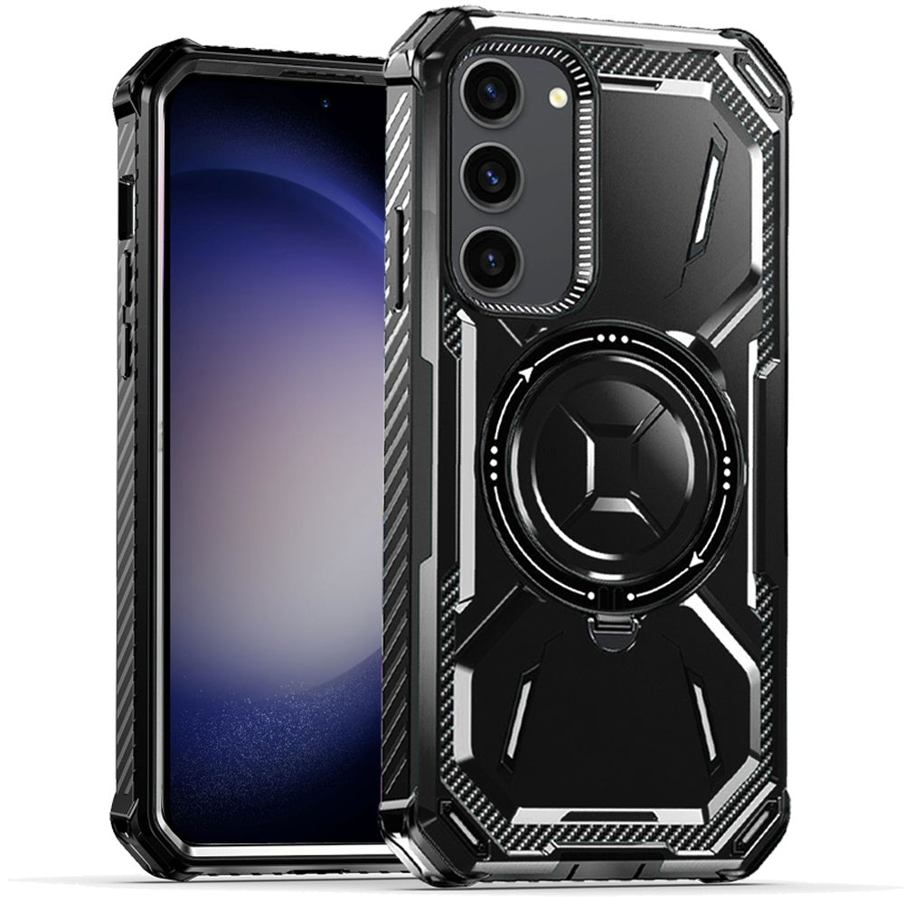 For Samsung Galaxy S21 Shockproof Hybrid Magnetic Ring Case - 360° Rotatable Stand with MagSafe Compatibility Case Cover Black