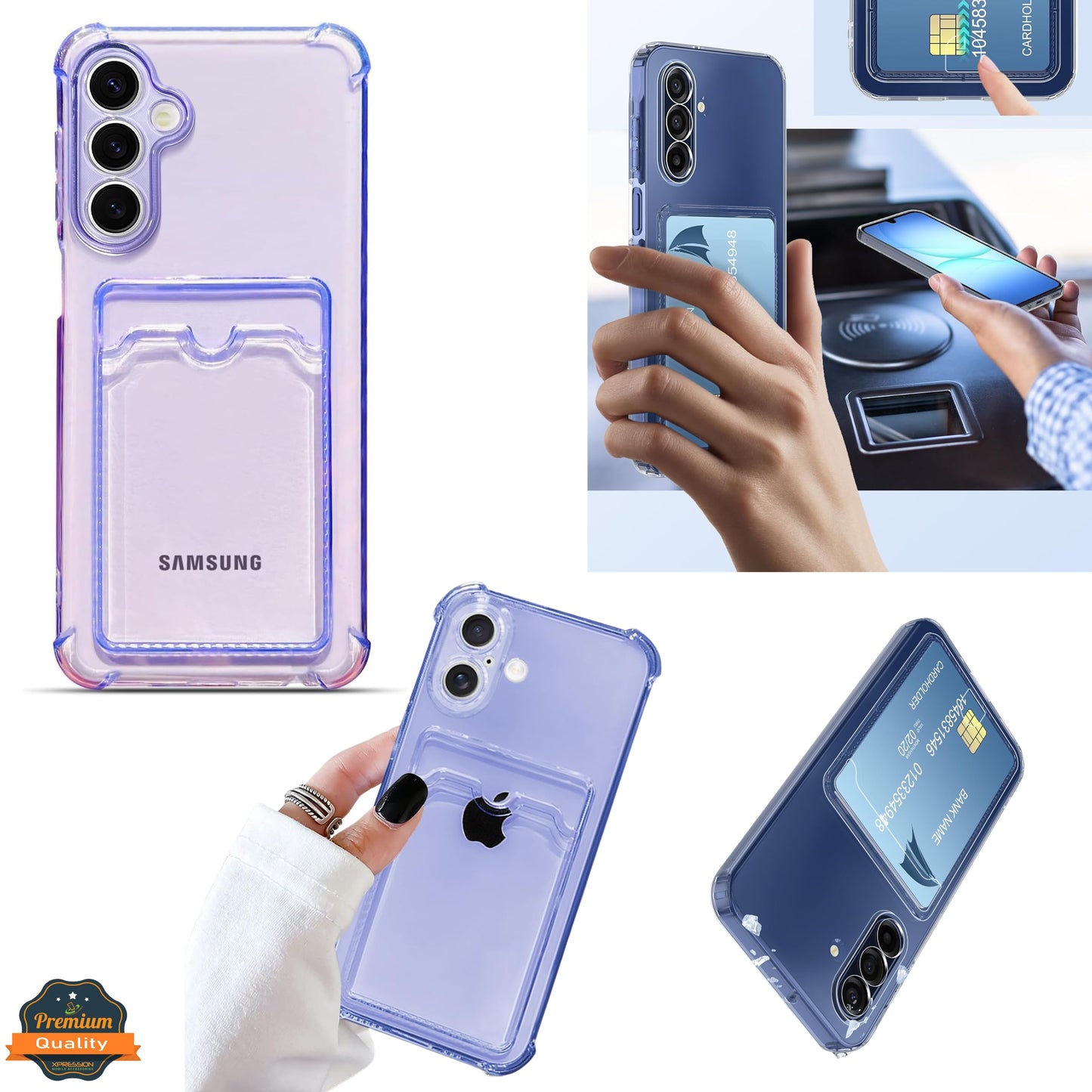 For Samsung Galaxy A17 5G Clear Slim TPU Phone Case with Credit Card Slot Back, Transparent Protective Shockproof Case Cover