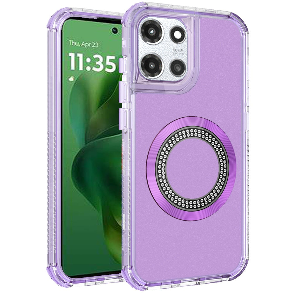 For Motorola Moto G Power 5G (2025) Magnetic Circle Compatible with Magsafe, Hybrid Chrome 3in1 Transparent Shockproof TPU Bumper Case Cover