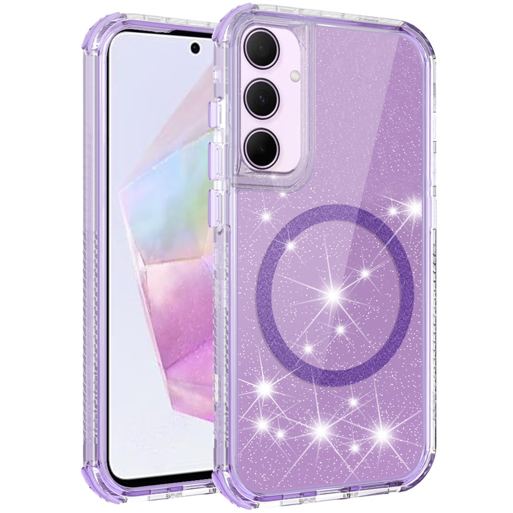 For Samsung Galaxy A36 Magnetic Circle Compatible with Magsafe, Bling Glitter Sparkle 3-in-1 Hybrid Shockproof TPU Bumper Case Cover
