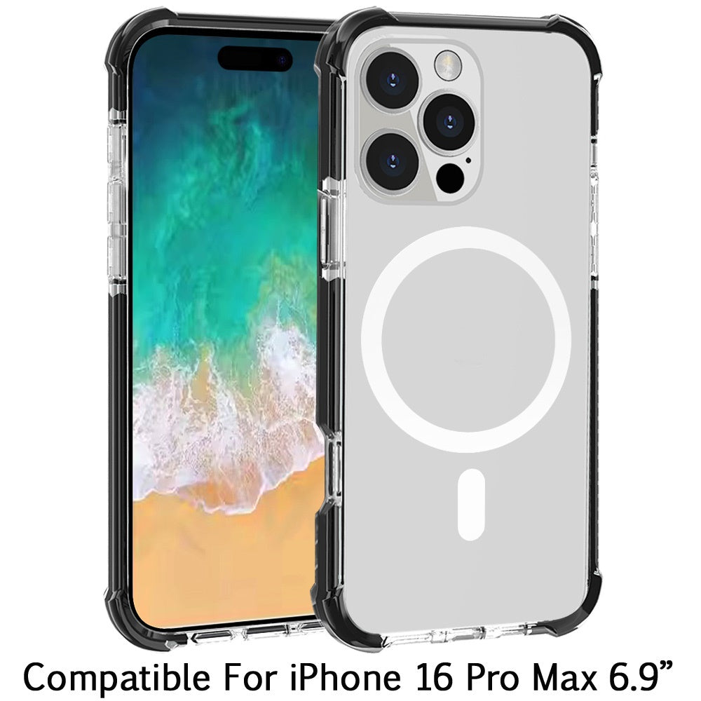 For Apple iPhone 16 Pro Max (6.9") Hybrid Acrylic Transparent Hard PC + TPU Color Frame Bumper Compatible with MagSafe Case Cover