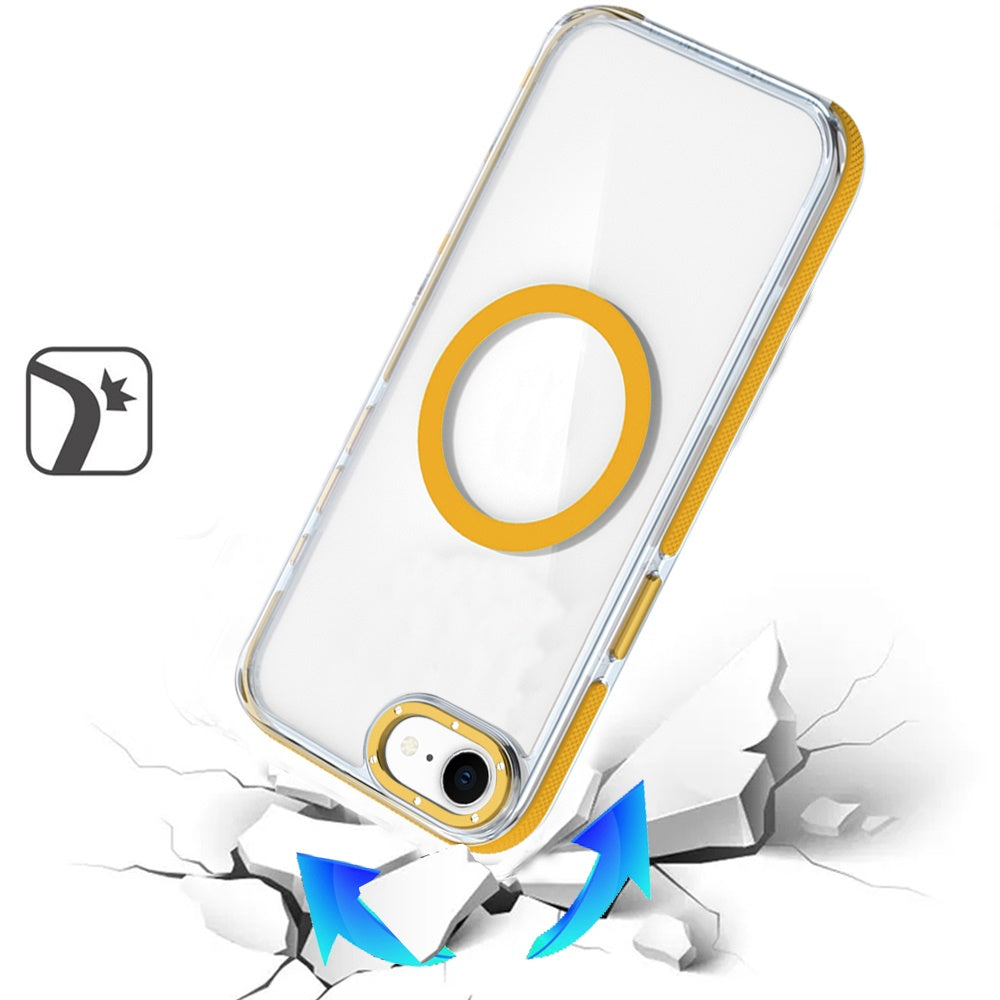 For Apple iPhone 17E /16E Transparent Back with Colorful Frame, Strong Magnetic Circle, MagSafe Compatible, Slim Shockproof Protection Case Cover