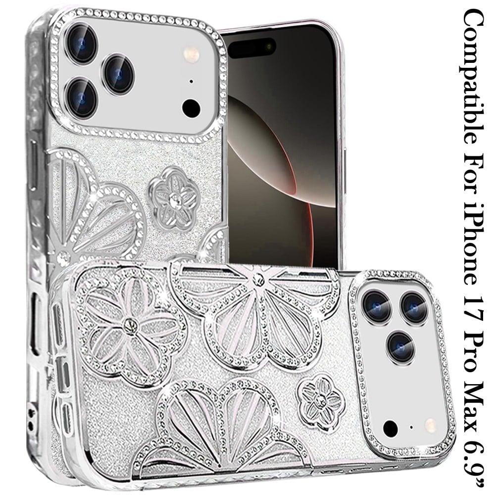 Phone Case for Apple iPhone 17 Pro Max (6.9") Shimmer Glitter Floral Thick TPU Shockproof Durable Grip Camera Protection Anti-Scratch Stylish Design Cover