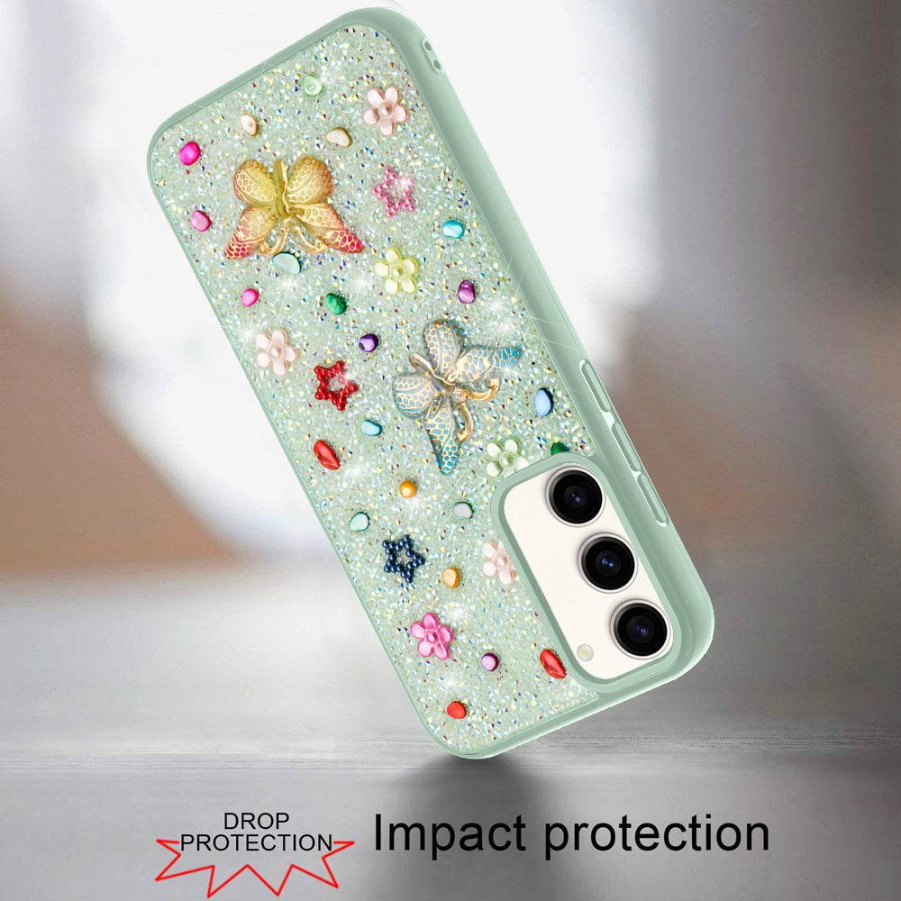 For Motorola Moto G 5G 2025 Diamond Butterfly 3D Glitter Bling Design, Slim Hybrid Sparkle Protective Cover TPU for Women Girls Case Cover Teal