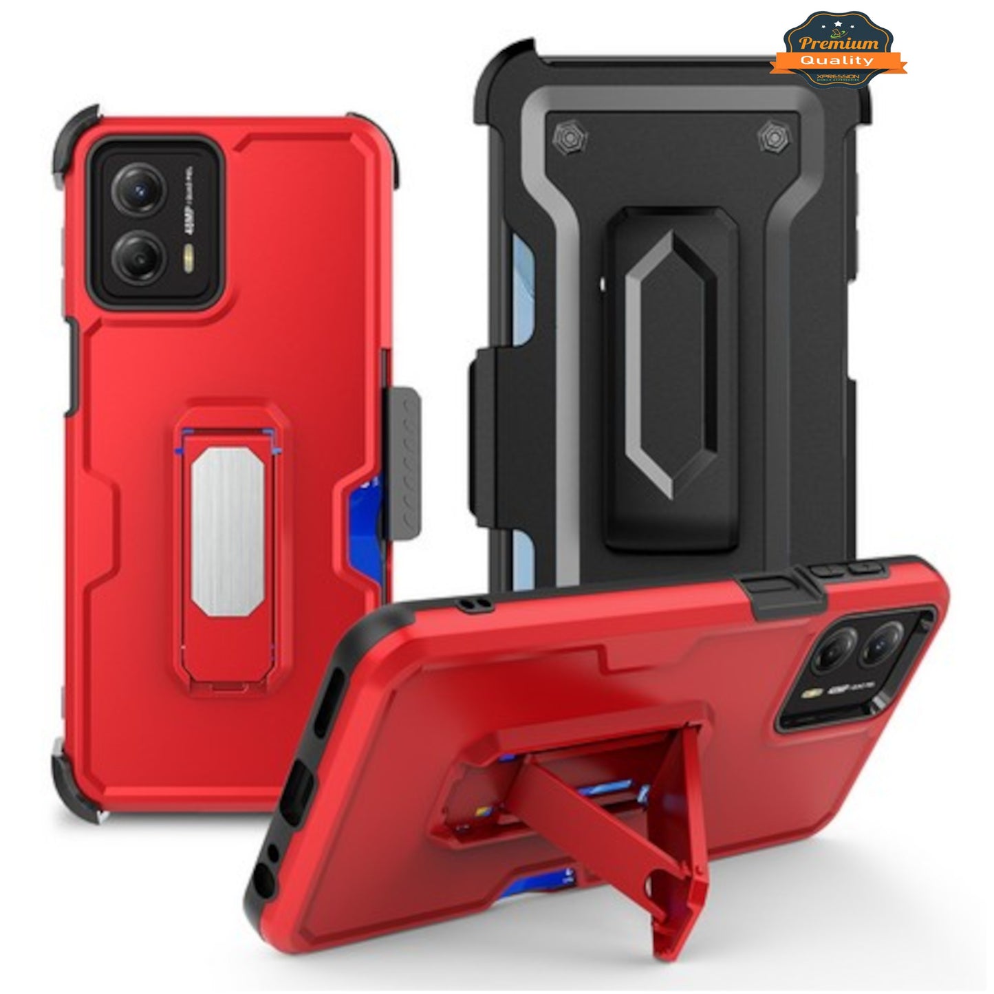 For Motorola Moto G 5G 2025 Hybrid Wallet Case with Invisible ID Card Slot, Kickstand, Holster Belt Clip, Heavy-Duty Protection Case Cover