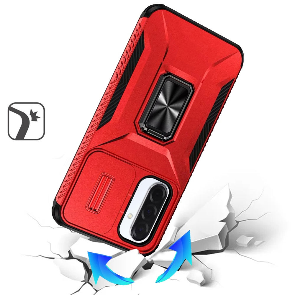 For Samsung Galaxy A37 Case, Camera Cover with Magnetic Rotation Ring Stand, Military Grade Hybrid Hard TPU Shockproof Case Cover
