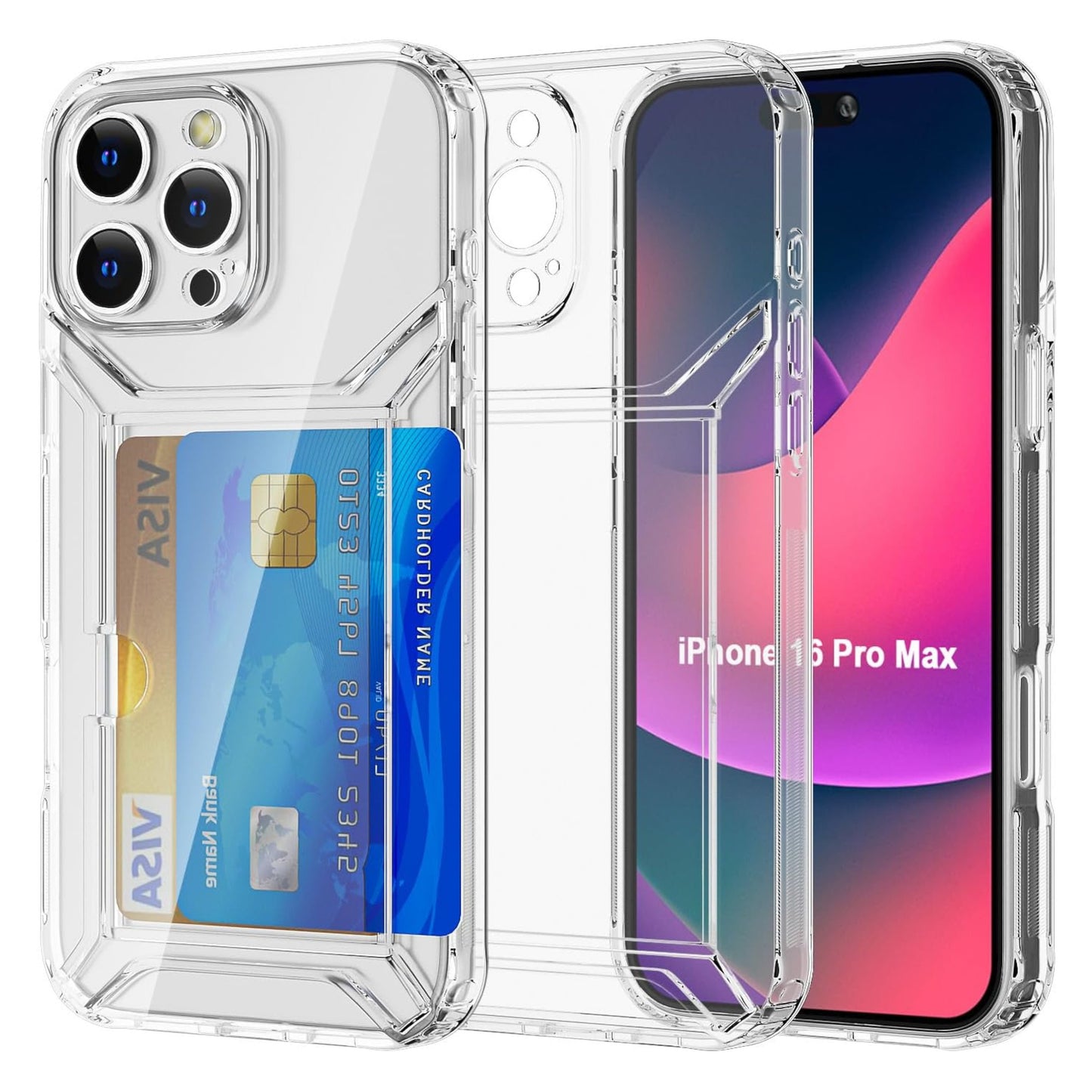 For Apple iPhone 17 Acrylic TPU Clear Case Hold 2 Credit Card Slots, Slim Protective Wallet Cover Silicone Hybrid Case Cover Clear