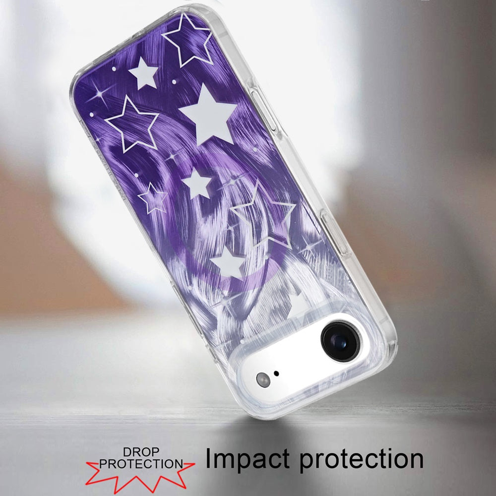 For Apple iPhone 17 Pro Max Stylish Pattern Fashion IMD Printed Design TPU Double Layer Slim Shockproof with Magnetic Back Case Cover Gradient Purple Star