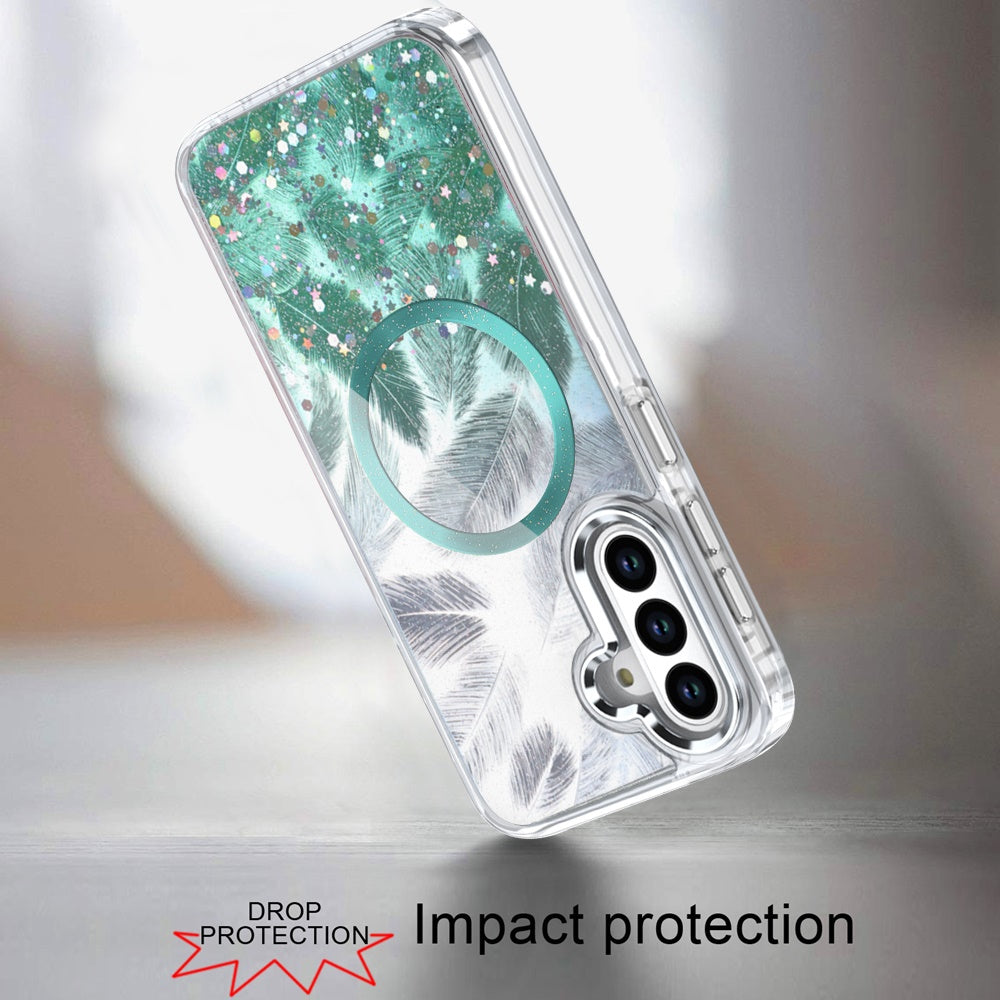 For Apple iPhone 15 Pro Max Epoxy Glitter Shimmer Fashion Case with Magnetic Magsafe Compatible Hybrid Sparkling Slim Protective Case Cover Light Green