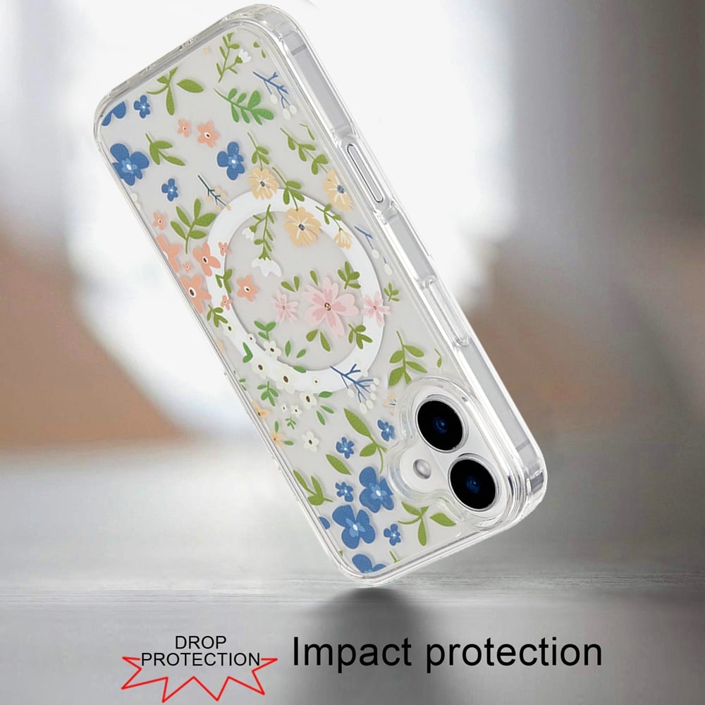 For Apple iPhone 16 Plus Cute Fashion Pattern Design, Durable Shockproof Slim TPU Hard Back, MagSafe Compatible Case Cover Galaxy Floral