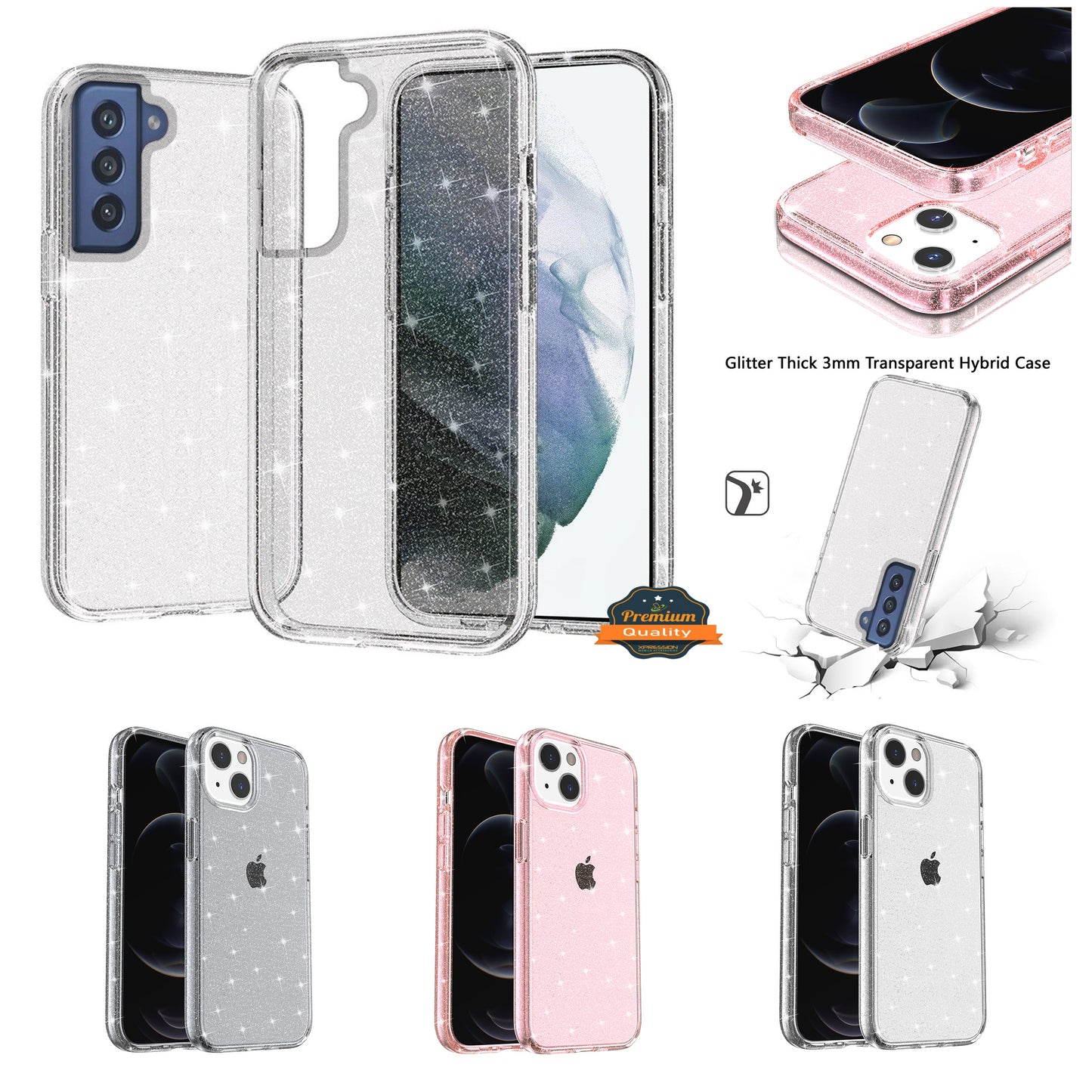 For Apple iPhone 17E /16E Transparent Glitter Shiny Sparkle Bling TPU Rubber Hard Back Hybrid Frame Shockproof Case Cover