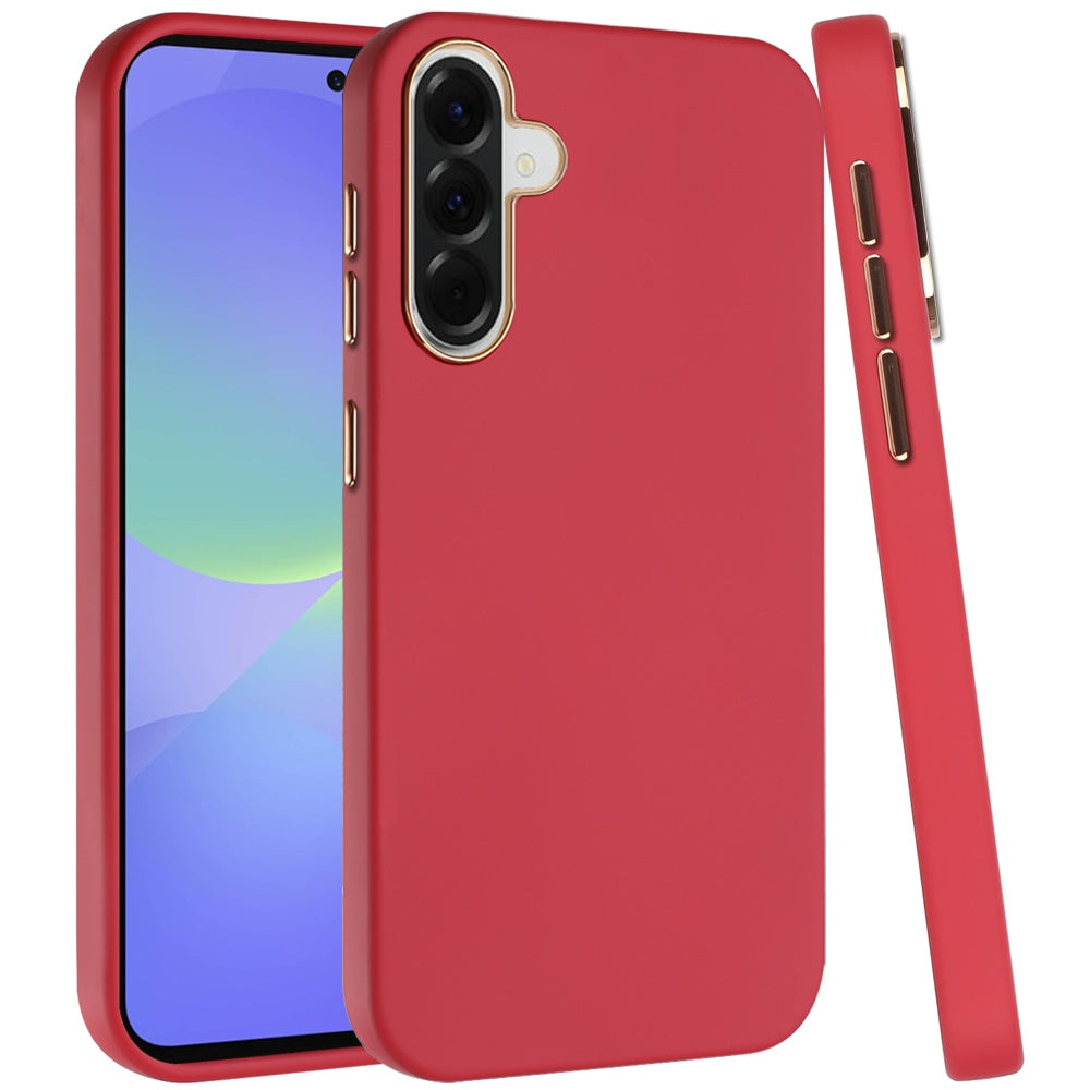 For Samsung Galaxy A37 Slim Classic Hybrid Around Rubber Gummy Gel Slick Hard PC Silicone TPU Chromed Button Case Cover