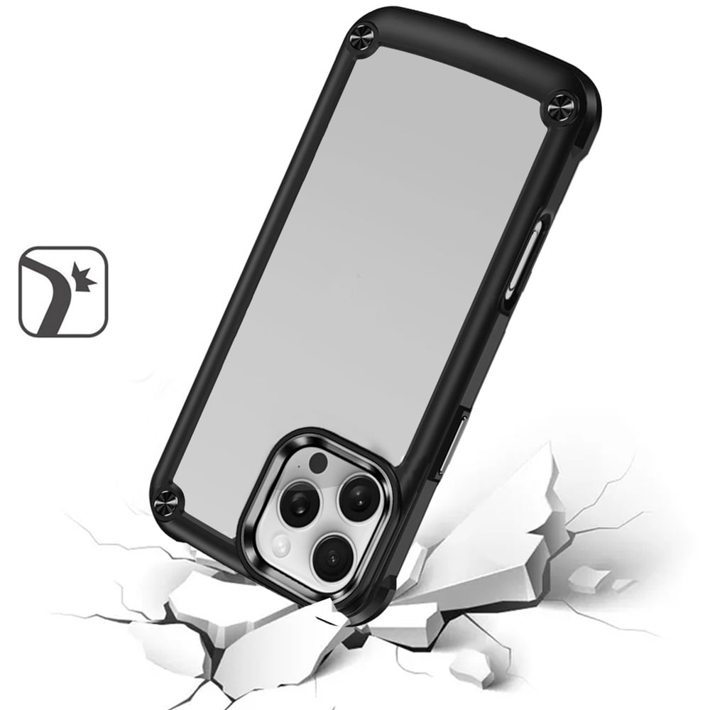 For Apple iPhone 16 Pro Hybrid Transparent Rubber with Metal Buttons & Camera Edges Hard TPU Corner Frame Bumper Case Cover Red