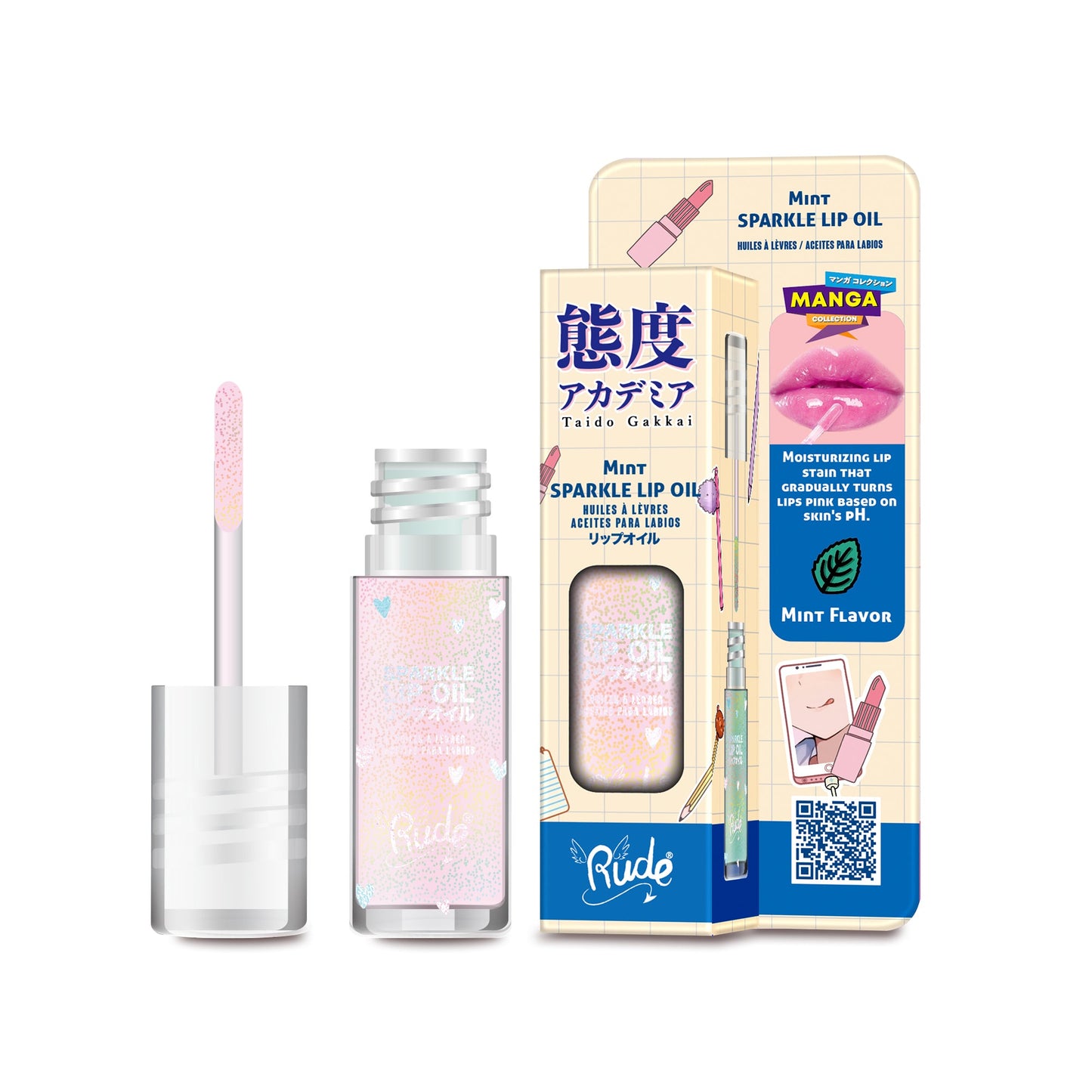 RUDE Manga Sparkle Lip Oil Mint
