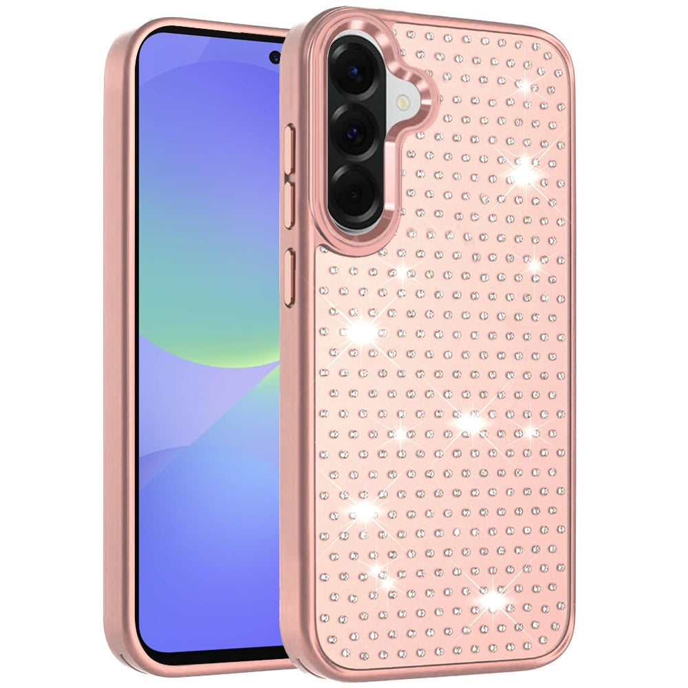 For Samsung Galaxy A37 Bling Diamond Metallic, Full Sparkle Chrome Edged Hybrid Protective Shockproof Case Cover