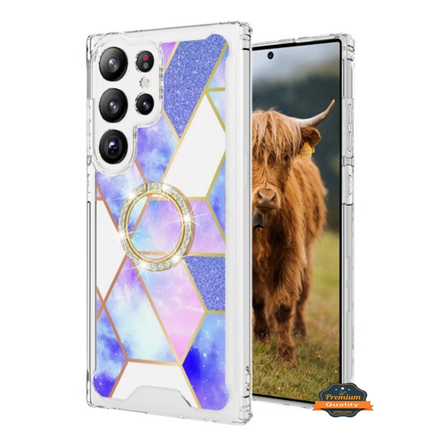 For Samsung Galaxy S25+ S25 Plus /S24+ Fashion Design Bling Diamond Hybrid Protective Case, Ring Kickstand Hard PC + TPU Case Cover