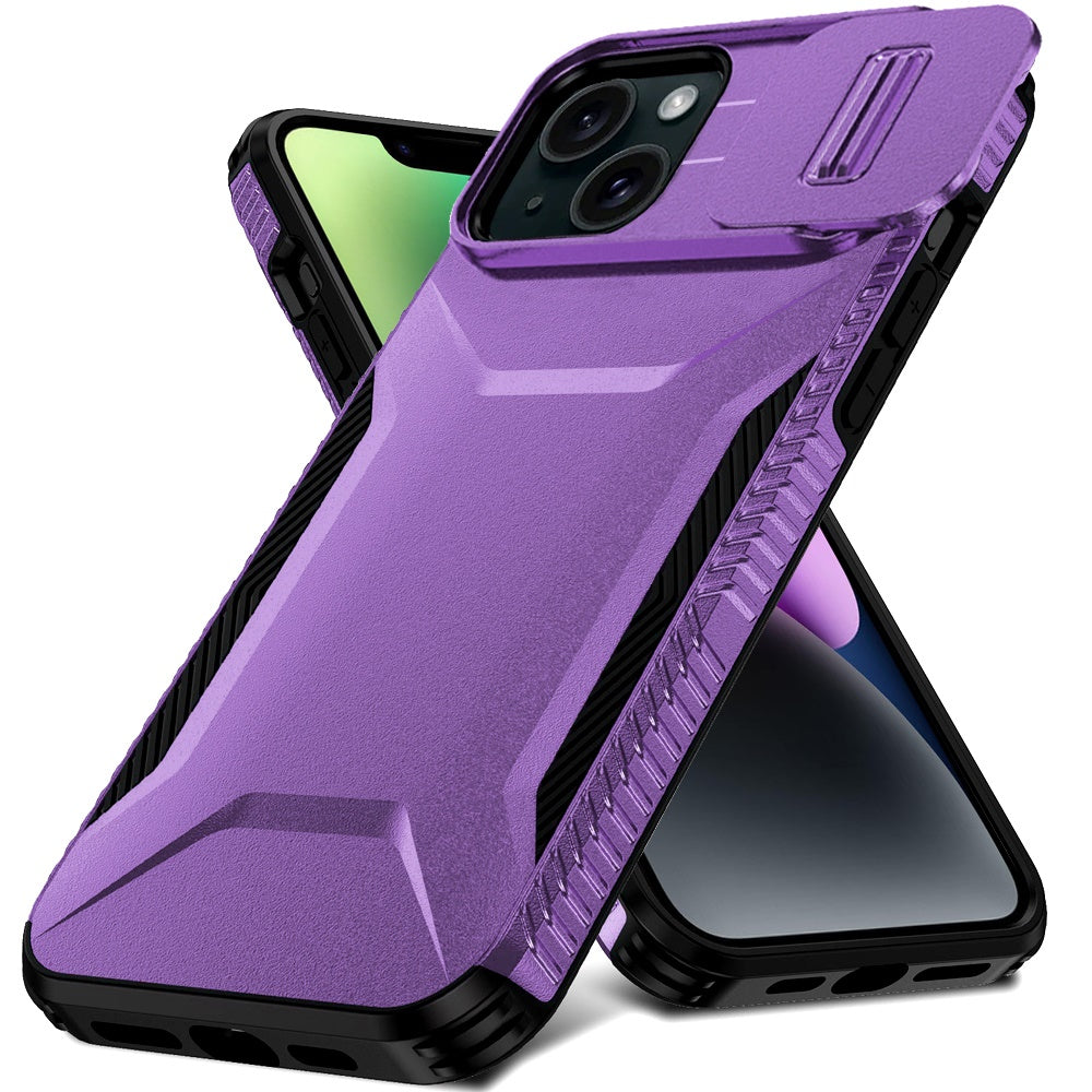 For Apple iPhone 13 (6.1") Slim Fit Shockproof Hybrid with Slide Camera Window Covering, Rugged Tpu Silicone Hard PC Bumper Case Cover