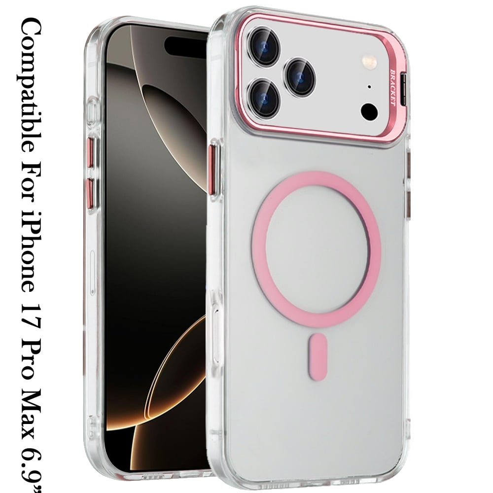 Phone Case for Apple iPhone 17 Pro Max (6.9") Clear Metallic Camera Stand Magnetic Hybrid TPU Shockproof Grip Camera Protection Kickstand Durable Armor Cover