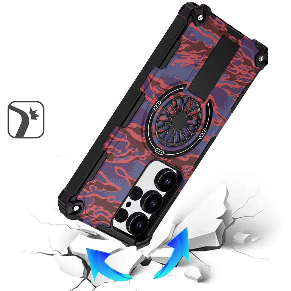 For Samsung Galaxy S25 Ultra Texture Design Stylish Invisible Kickstand Case, MagSafe Compatible Hybrid Shockproof Cover, Car Mount Friendly Case Cover