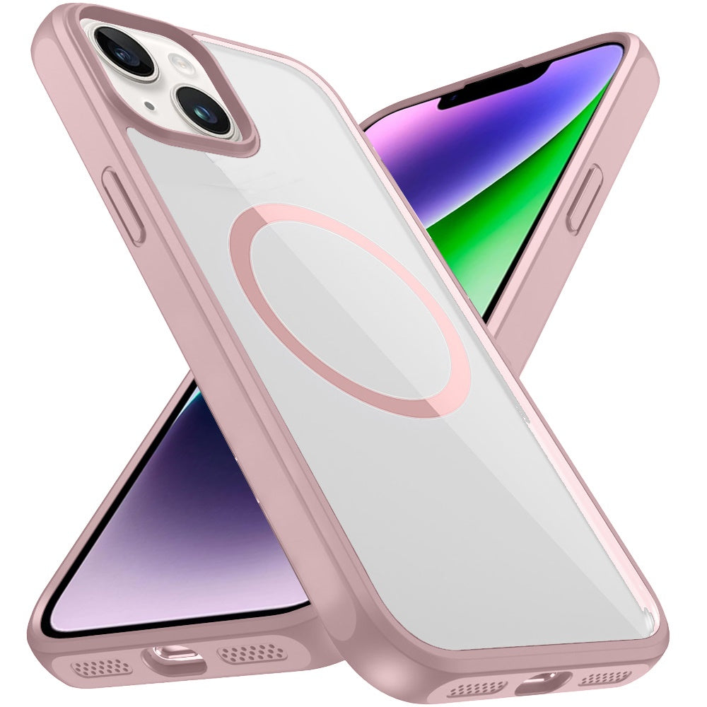 For Apple iPhone 14 /13 Magnetic Circle HQ Transparent Clear TPU Thick 2.0mm Frame Hybrid Shockproof Protector Case Cover