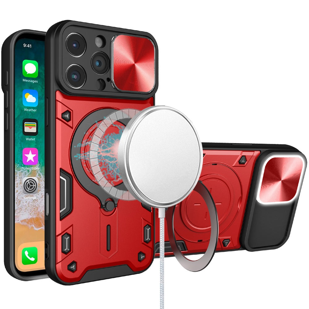 For Apple iPhone 16 Pro Max (6.9") Hybrid Magnetic Circle 360° Ring Kickstand with MagSafe Compatible & Camera lens Protector Case Cover
