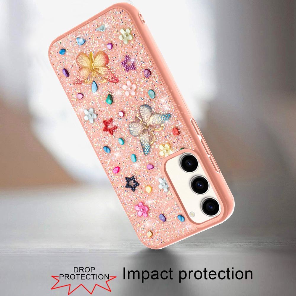 For Motorola Moto G 5G 2025 Diamond Butterfly 3D Glitter Bling Design, Slim Hybrid Sparkle Protective Cover TPU for Women Girls Case Cover Light Pink