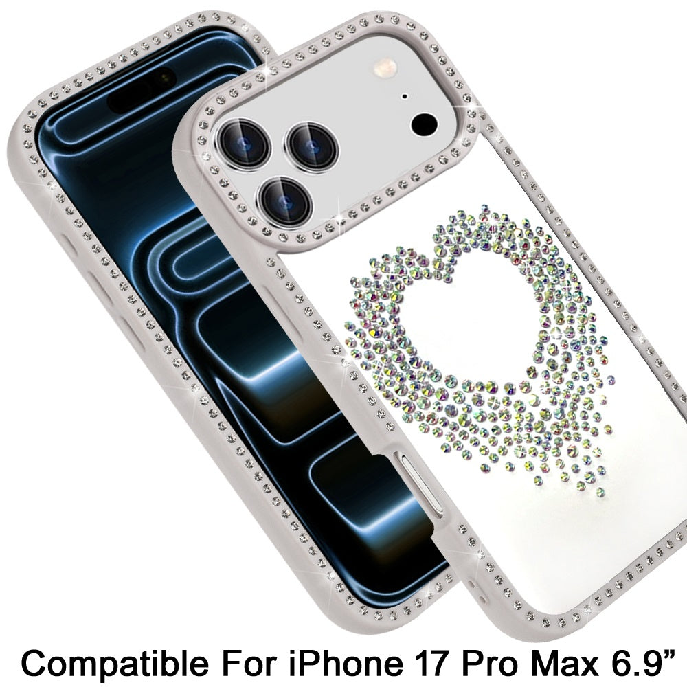 For Apple iPhone 17 Pro Max (6.9") Angel Hearts Glitter Shimmer Diamond Edge Hybrid Drop Protection Shockproof Design Case Cover Purple