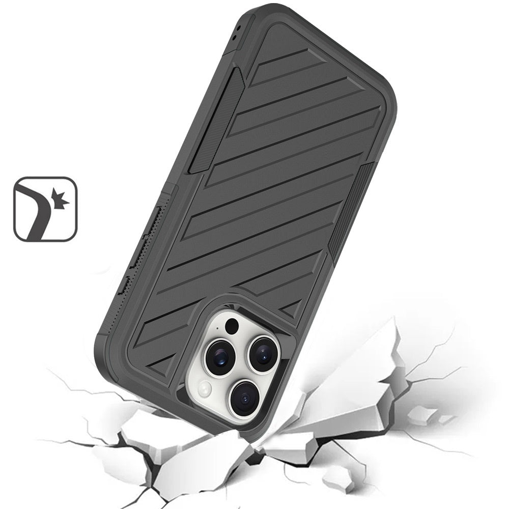 For Samsung Galaxy A36 Premium Hybrid Rugged lined Shockproof Textured 2-in-1 Non-Slip Hard PC & TPU Non Slip Tough Case Cover Black / Black