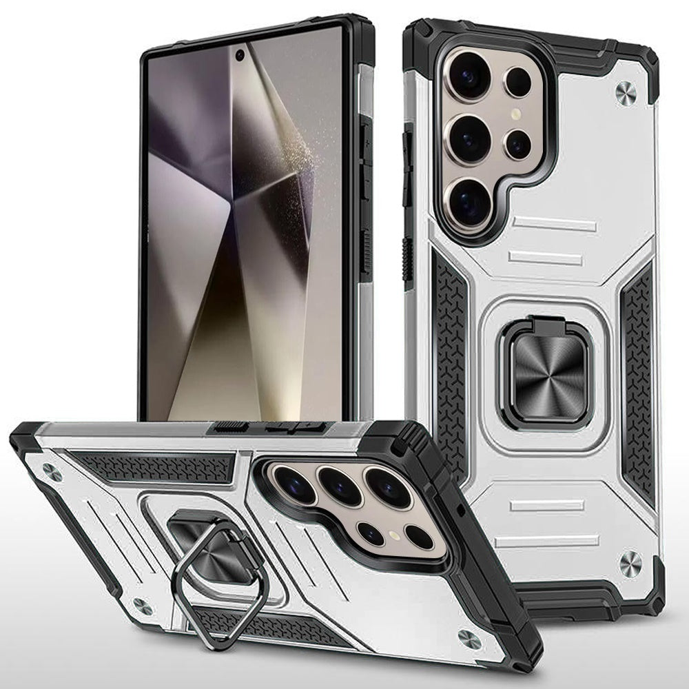For Samsung Galaxy S25 Ultra Armor Hybrid Magnetic Stand with Ring Holder Kickstand Shockproof Heavy-Duty Durable Rugged TPU Dual Layer Case Cover