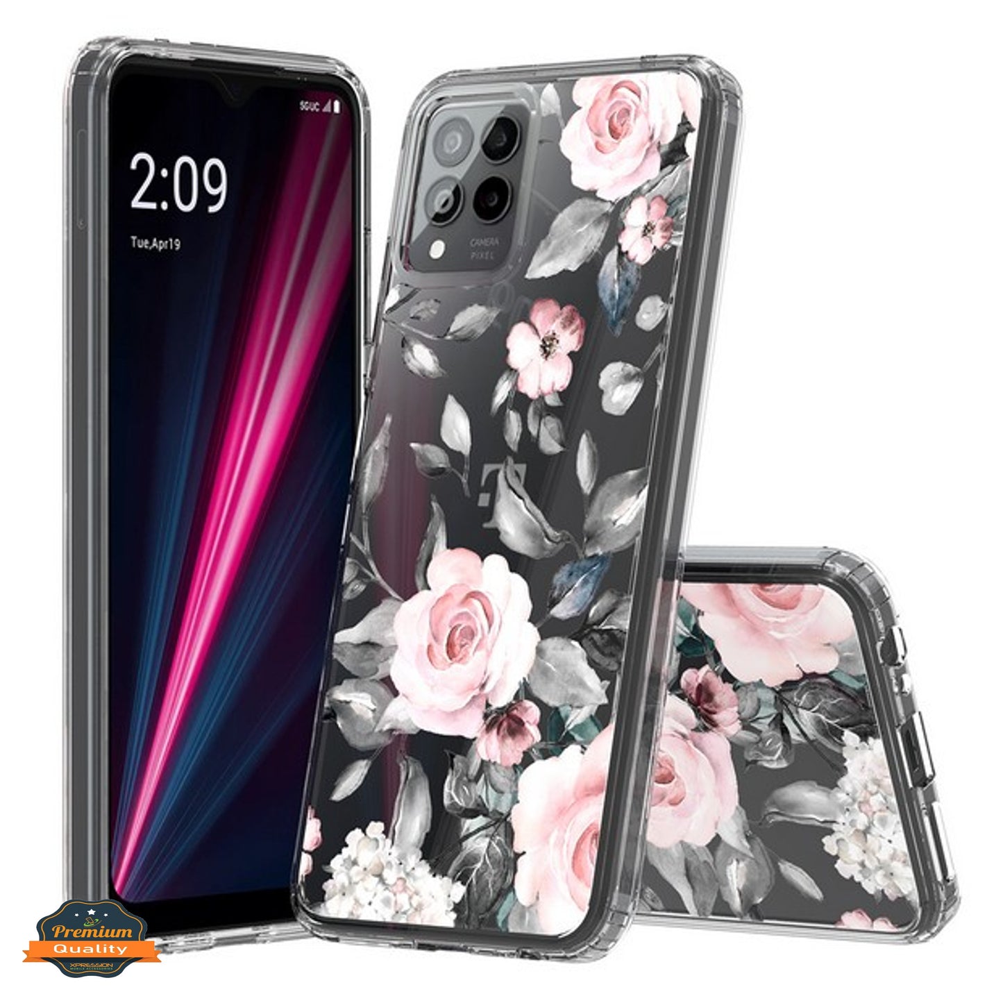 For Motorola Moto G 5G 2025 Floral Pattern Hybrid Transparent TPU Silicone, Shock Absorption Bumper, Hard Back Slim Case Cover