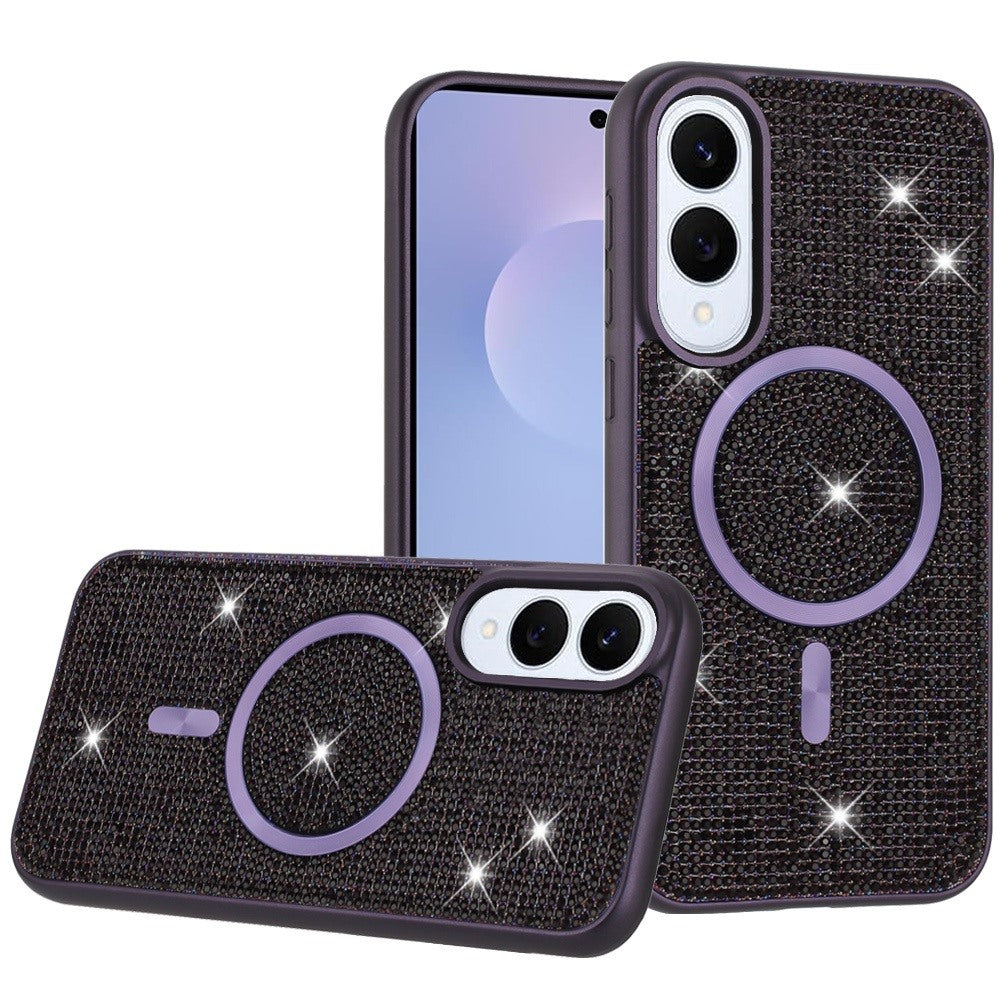 For Samsung Galaxy S25 EDGE Sparkly Diamond Bling Case Rhinestone Skin Hybrid with Magnetic Circle, MagSafe Compatible Case Cover
