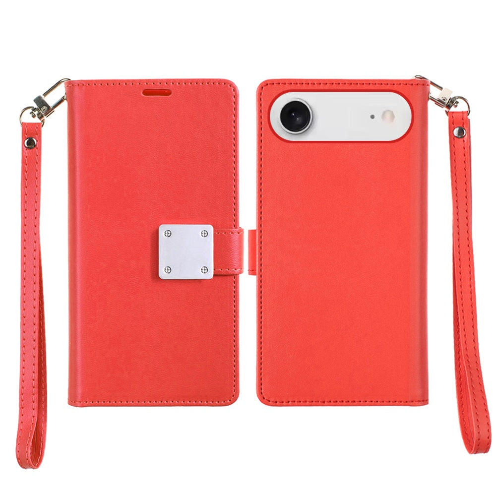 For Apple iPhone 17 Air (6.6") Wallet Cases PU Leather with Credit Card /ID /Cash Holder Slot Dual Flip Book Pouch, Stand and Strap Case Cover