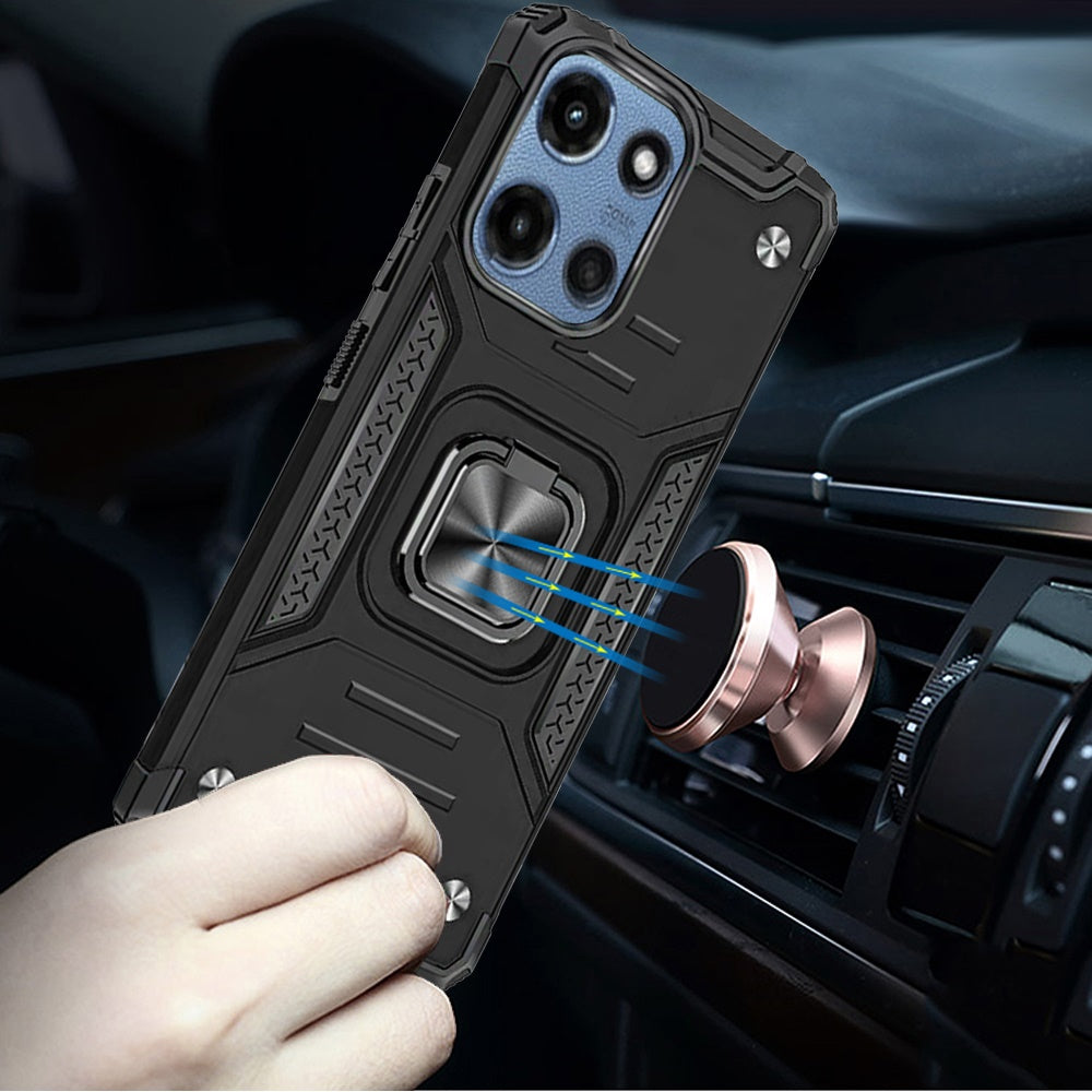 For Motorola Moto G Power 5G 2026 /2025 Armor Hybrid Magnetic Stand with Ring Holder Kickstand Shockproof Heavy-Duty Durable Rugged TPU Dual Layer Case Cover Cosmic Orange